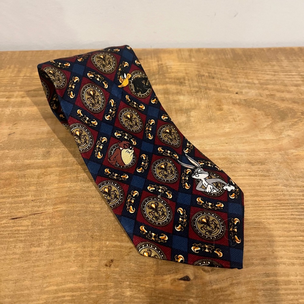 Vintage Looney Tunes Tie Cartoon Character Bugs Bunny Daffy Duck Taz EUC